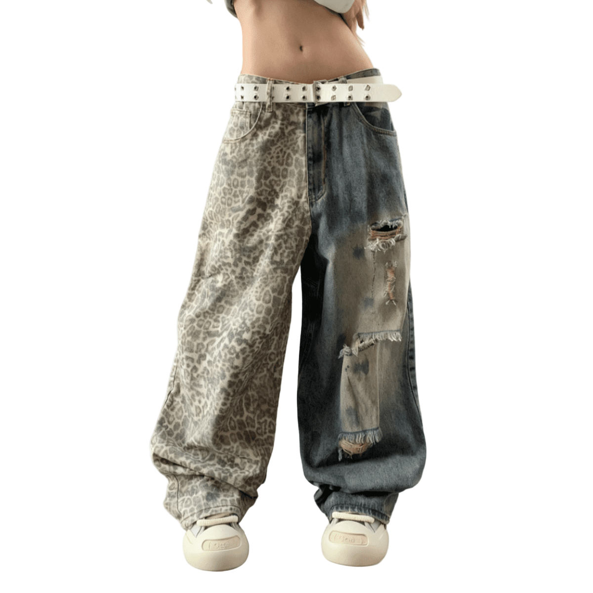 Distressed Leopard Ripped Jeans