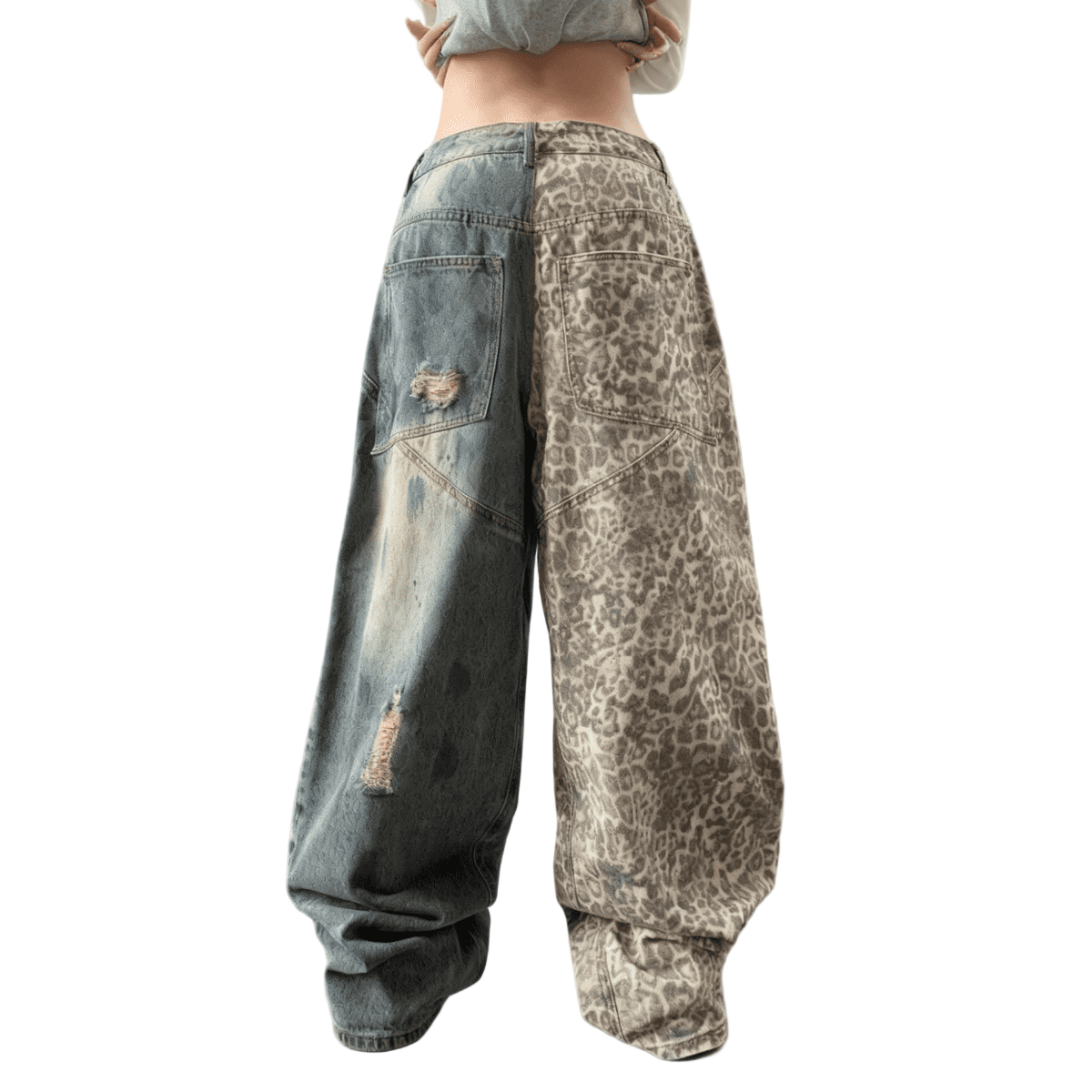 Distressed Leopard Ripped Jeans