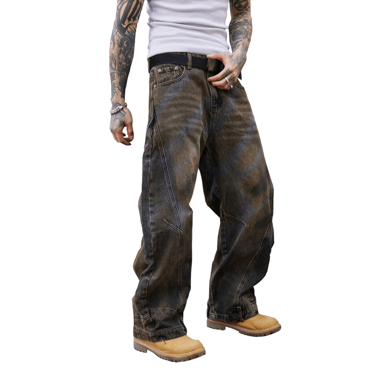 Washed Curved Denim Jeans