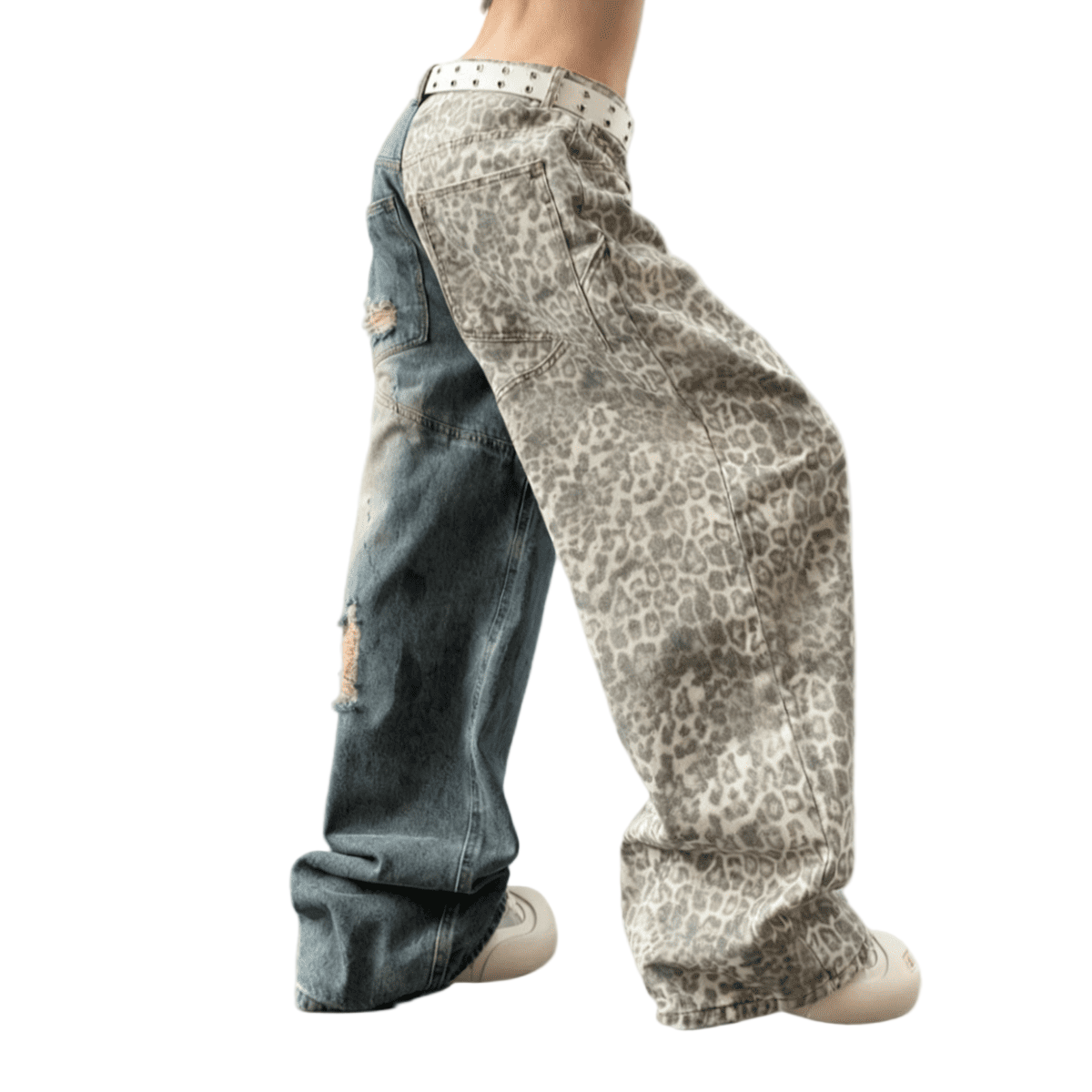 Distressed Leopard Ripped Jeans