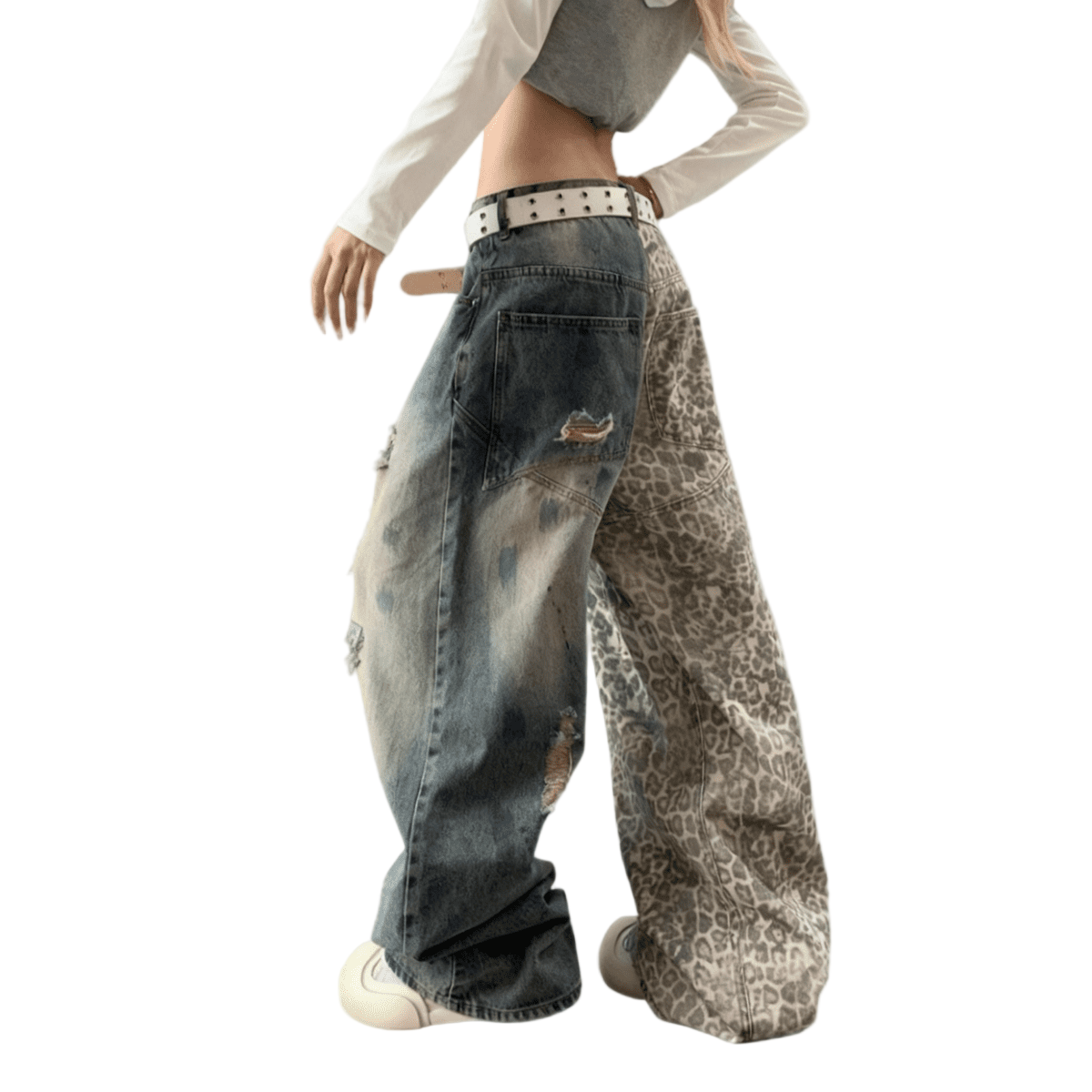 Distressed Leopard Ripped Jeans